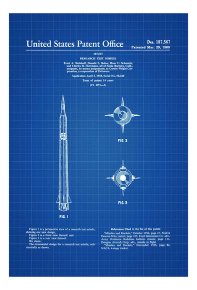 Research Test Missile Patent Print - Space Art, Space Poster, Space Program, Pilot Gift, Space Decor, Rockets, Missiles, Space Exploration Art Prints mypatentprints 10X15 Parchment 