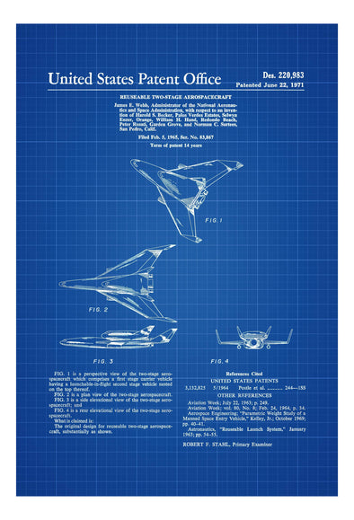 Reusable Aerospacecraft Patent - Space Art, Aviation Art, Blueprint, Pilot Gift, Aircraft Decor, Space Poster, Space Program, Spacecraft Art Prints mypatentprints 10X15 Parchment 