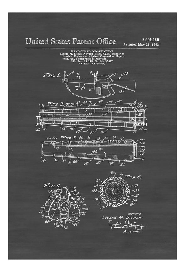 Rifle Hand Guard Patent - Patent Print, Wall Decor, Gun Art, Firearm Art, Rifle Patent, AR-15 Patent, Firearm Patent, Military Gift, M16 Art Prints mypatentprints 10X15 Parchment 