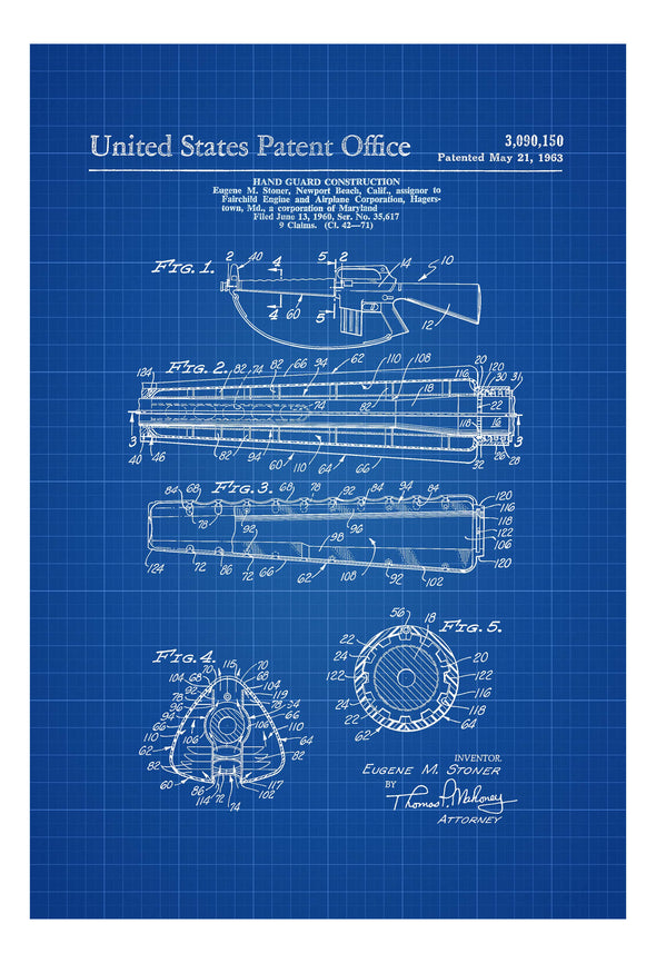 Rifle Hand Guard Patent - Patent Print, Wall Decor, Gun Art, Firearm Art, Rifle Patent, AR-15 Patent, Firearm Patent, Military Gift, M16 Art Prints mypatentprints 