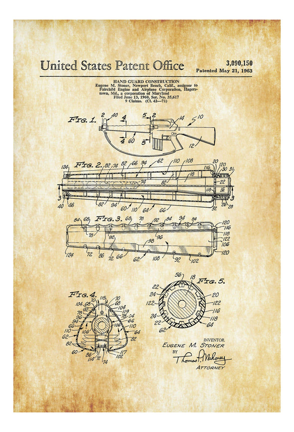 Rifle Hand Guard Patent - Patent Print, Wall Decor, Gun Art, Firearm Art, Rifle Patent, AR-15 Patent, Firearm Patent, Military Gift, M16 Art Prints mypatentprints 