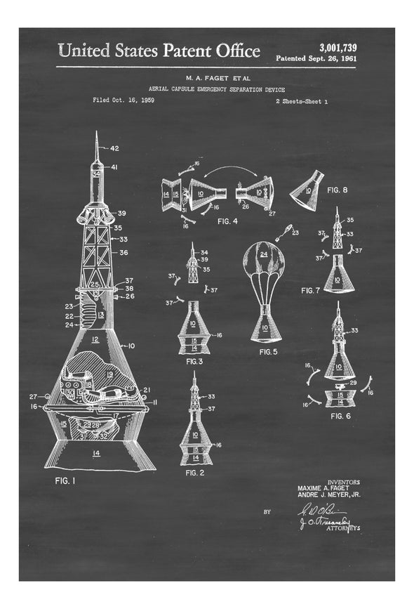 Rocket Emergency Device Patent - Space Art, Space Poster, Space Program, Blueprint, Pilot Gift, Aircraft Decor, Rockets, Diagrams, Aviation