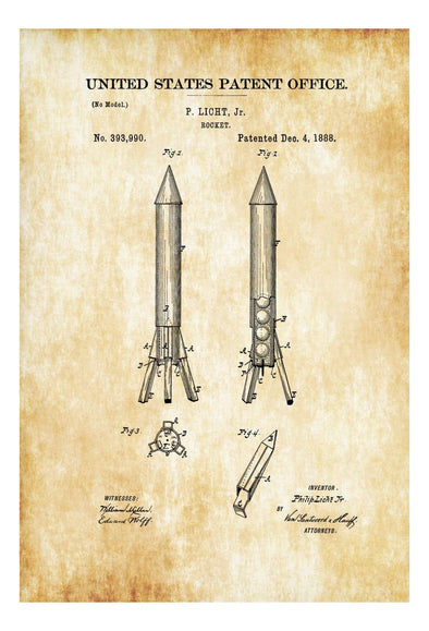 Rocket Patent 1888 - Space Art, Space Poster, Space Program, Pilot Gift, Aircraft Decor, Rockets, Missiles, Space Exploration