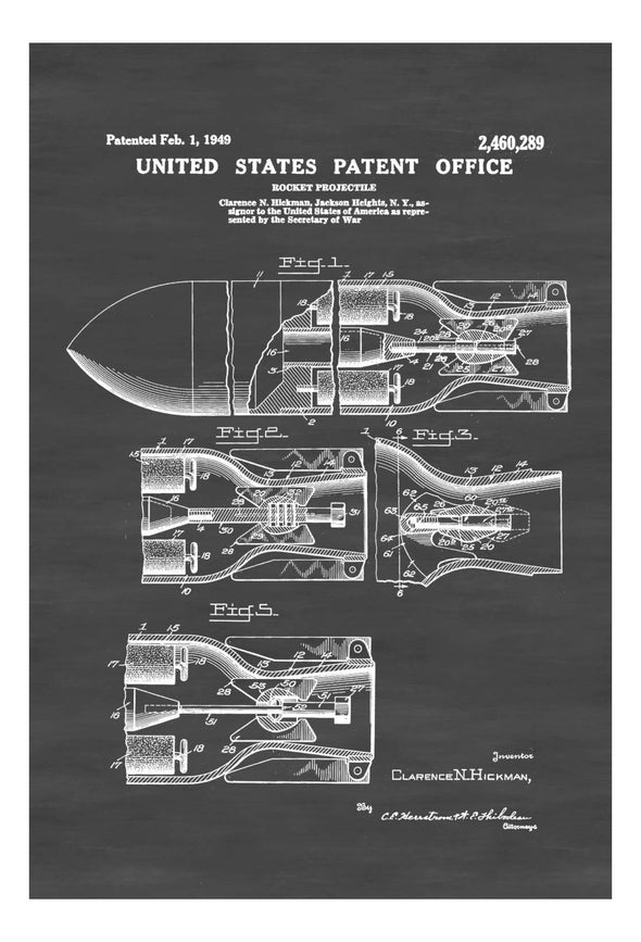 Rocket Projectile Patent 1949 - Patent Print, Military Art, World War 2, WW2, Army, Military Gift, Weapon Patent, Military Patent