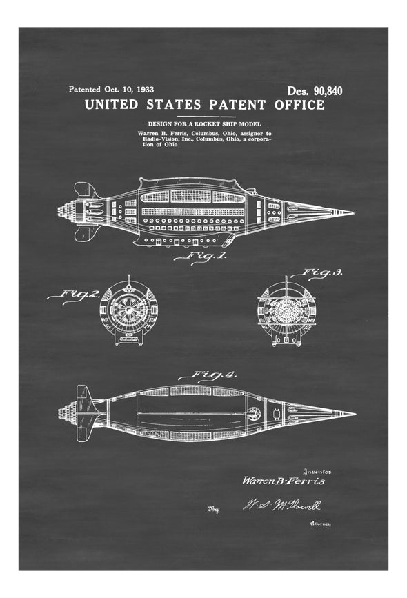 Rocket Ship Model Poster - Patent Print, Wall Decor, Rocket Patent, Steampunk, Toy Patent, Geek Gift