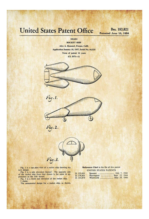 Rocket Ship Patent Print - Space Art, Space Poster, Space Program, Rocket Blueprint, Pilot Gift, Aircraft Decor, Rocket Diagrams, Aviation