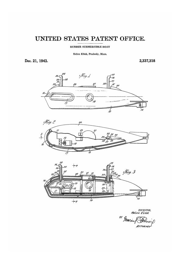 Rubber Submarine Patent Print - Vintage Submarine, Submarine Blueprint, Naval Art, Sailor Gift, Nautical Decor, Submarine Poster, Sub Art Art Prints mypatentprints 5X7 Blueprint 