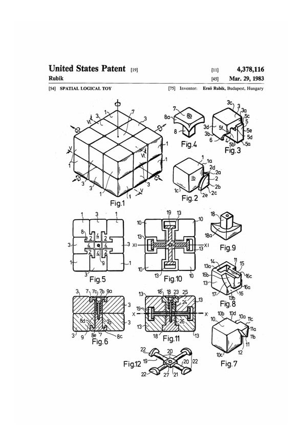 Rubik&#39;s Cube Patent - Patent Print, Wall Decor, Toy Patent, Toy Decor, Kid Room Decor, Game Room Decor
