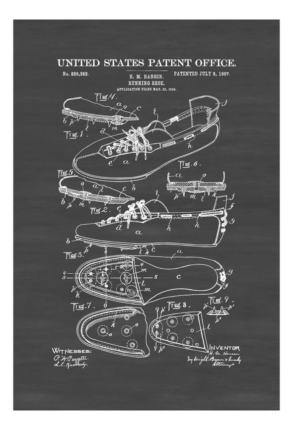 Running Shoe Patent Print 1907 - Wall Decor, Running Shoe Poster, Running Decor, Sports Art, Running Fan Gift, Runner Gift Art Prints mypatentprints 