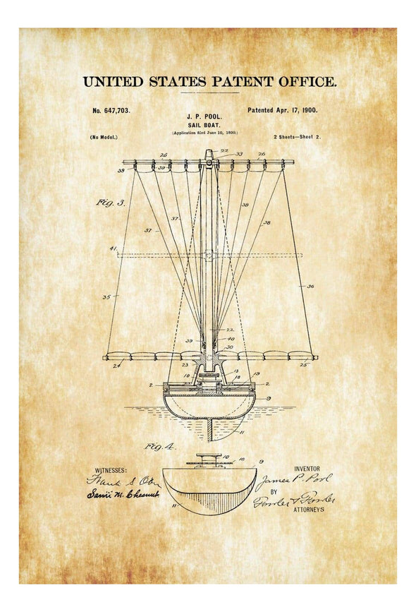 Sail Boat Patent Print 1900 - Vintage Sailboat, Sailboat Decor. Boat Blueprint, Naval Art, Sailor Gift, Nautical Decor, Sailboat Art Prints mypatentprints 10X15 Parchment 