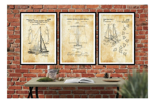 Sailing Patents Collection of 3 Patent Prints - Vintage Sailboat Posters, Boat Blueprint, Sailor Gift, Nautical Art Decor, Sailboat Decor Art Prints mypatentprints 