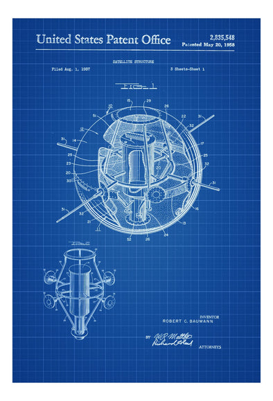 Satellite Patent - Space Art, Aviation Art, Blueprint, Pilot Gift, Aircraft Decor, Space Poster, Space Program, Rockets, Diagrams