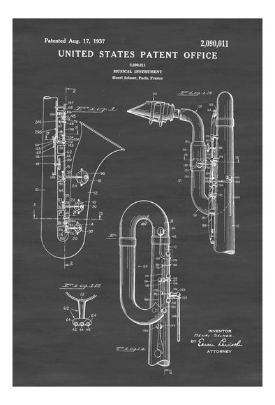 Saxophone Patent - Patent Print, Wall Decor, Music Poster, Music Art, Musical Instrument Patent mws_apo_generated mypatentprints Blueprint #MWS Options 1036559935 