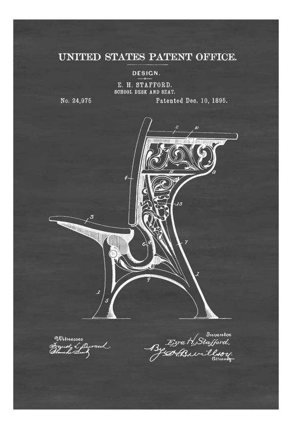 School Desk and Seat Patent 1895 - Patent Print, School Principal Gift, Teacher Gift, Classroom Decor, School Decor, Furniture Patent mws_apo_generated mypatentprints Blueprint #MWS Options 3994331646 