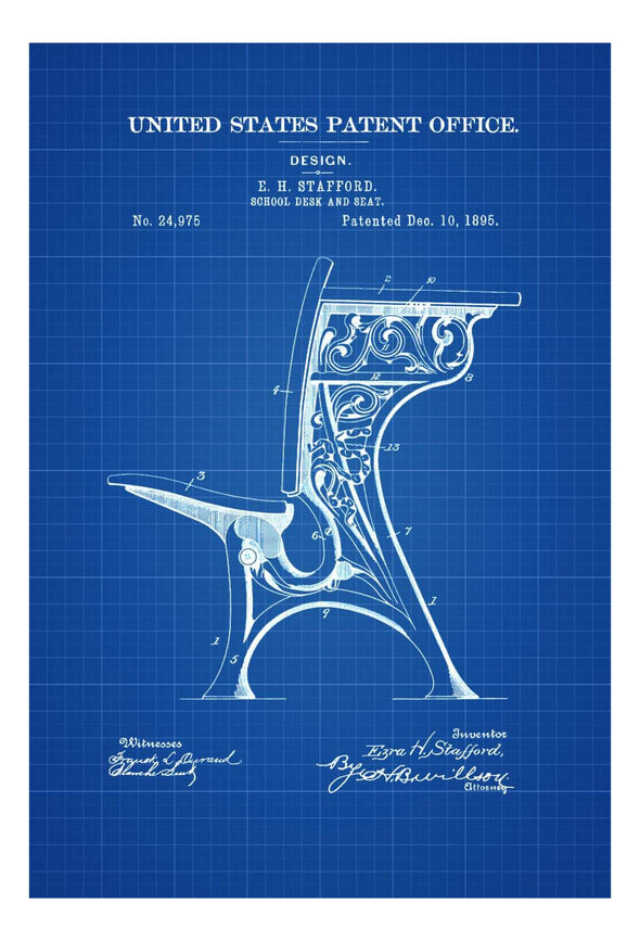 School Desk and Seat Patent 1895 - Patent Print, School Principal Gift, Teacher Gift, Classroom Decor, School Decor, Furniture Patent