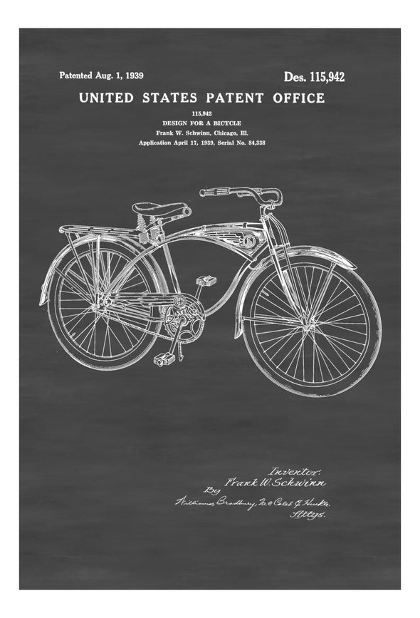 Schwinn Bicycle Patent - Vintage Bicycle, Bicycle Blueprint, Bicycle Art, Cyclist Gift,  Bicycle Decor, Bicycling Enthusiast, Schwinn Patent