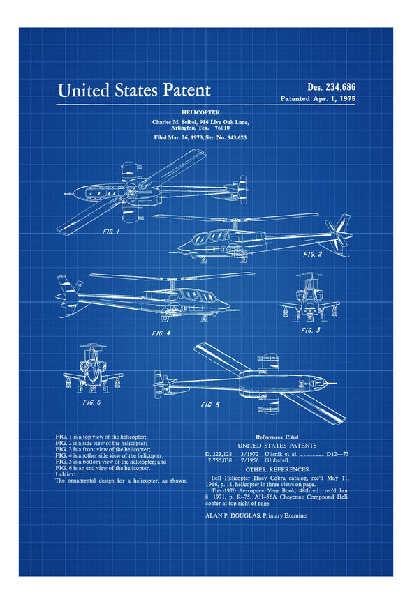 Seibel Military Helicopter Patent - Helicopter Blueprint, Helicopter Poster, Vintage Helicopter, Aviation Art, Pilot Gift, Aircraft Decor