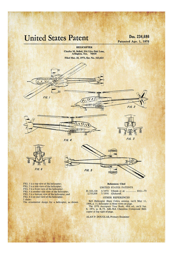 Seibel Military Helicopter Patent - Helicopter Blueprint, Helicopter Poster, Vintage Helicopter, Aviation Art, Pilot Gift, Aircraft Decor