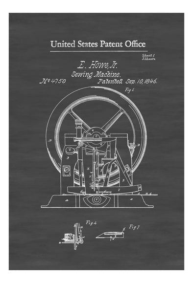 Sewing Machine Patent 1846 - Sewing Room Decor, Craft Room Decor, Vintage Sewing Machine, Sewing Machine Blueprint, Singer Sewing Machine