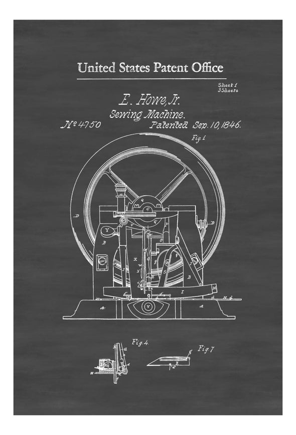 Sewing Machine Patent 1846 - Sewing Room Decor, Craft Room Decor, Vintage Sewing Machine, Sewing Machine Blueprint, Singer Sewing Machine