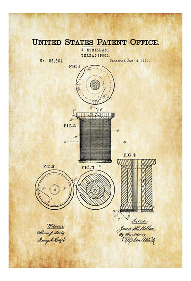 Sewing Thread Spool Patent Print - Sewing Room Decor, Craft Room Decor, Tailor Decor, Vintage Sewing Kit, Sewing Blueprint, Old Thread Spool Art Prints mypatentprints 10X15 Parchment 
