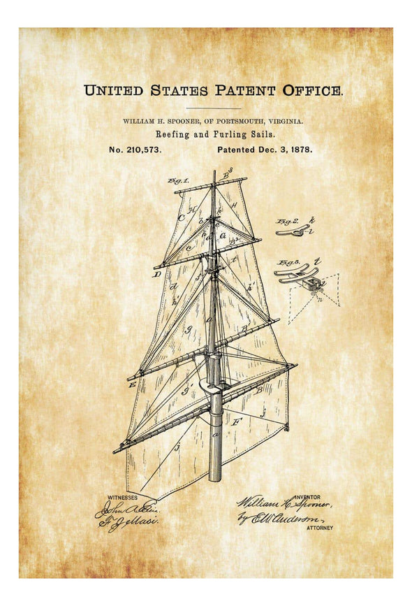 Ship Sails Patent Print - Vintage Sails, Ship Sail Blueprint, Naval Art, Sailor Gift, Nautical Decor, Ship Sail Poster, Mast Art Prints mypatentprints 