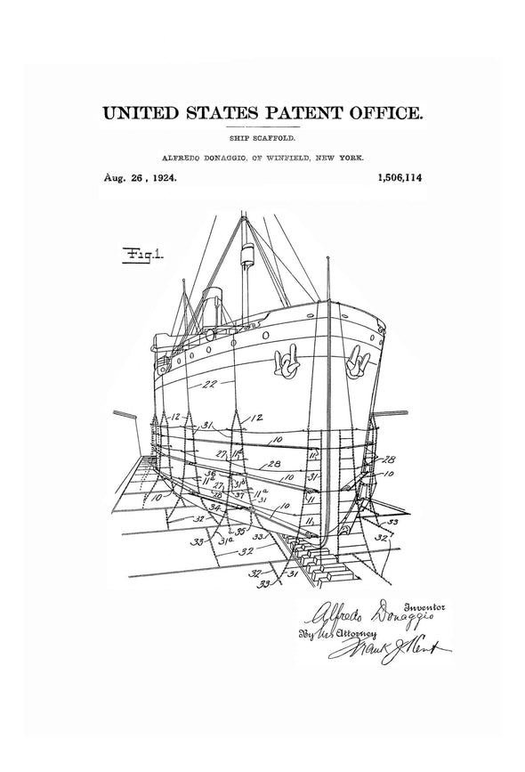 Ship Scaffold Patent - Patent Print, Vintage Nautical, Sailor Gift, Sailing Decor, Nautical Decor, Boating Decor, Ship Patent Print Art Prints mypatentprints 5X7 Blueprint 