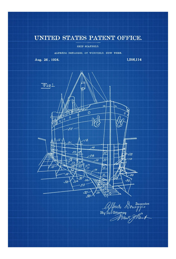 Ship Scaffold Patent - Patent Print, Vintage Nautical, Sailor Gift, Sailing Decor, Nautical Decor, Boating Decor, Ship Patent Print Art Prints mypatentprints 