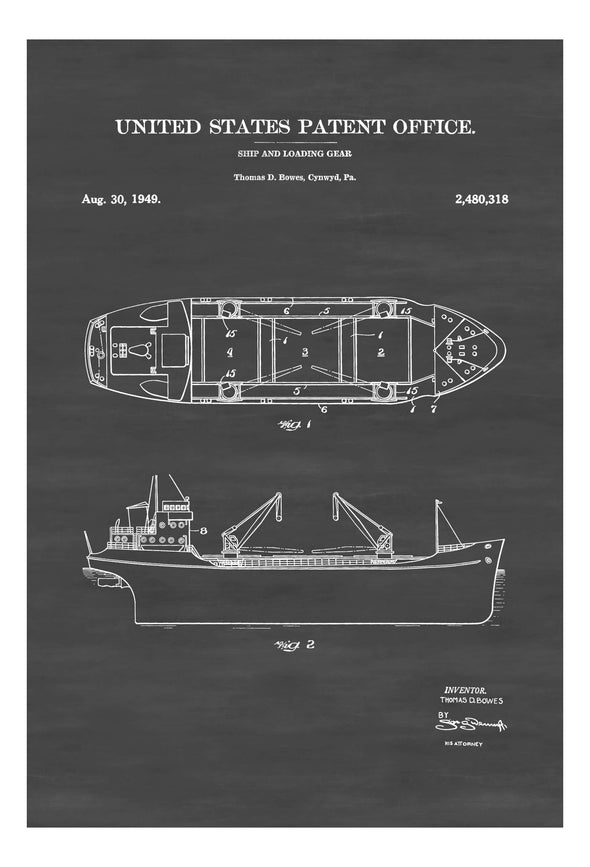 Ship With Loading Gear Patent - Patent Print, Vintage Nautical, Naval, Sailor Gift, Sailing Decor, Nautical Decor, Ship Decor, Boating Decor Art Prints mypatentprints 5X7 Blueprint 