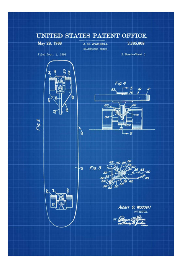 Skateboard Break Patent 1968 - Patent Print, Wall Decor, Vintage Skateboard, Skater Art, Skateboard Decor