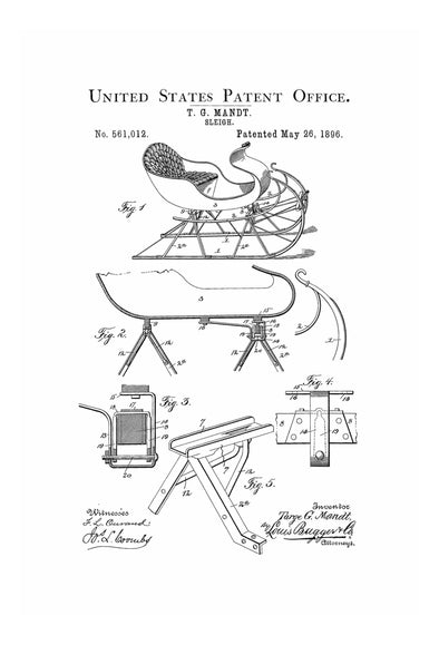 Sleigh Patent Prints - Sleigh, Ski Lodge Décor, Ski Decor, Cabin Décor, Sledding, Winter Gift, Tobogganing, Christmas Gift, Santa&#39;s Sleigh mws_apo_generated mypatentprints Chalkboard #MWS Options 2899224066 