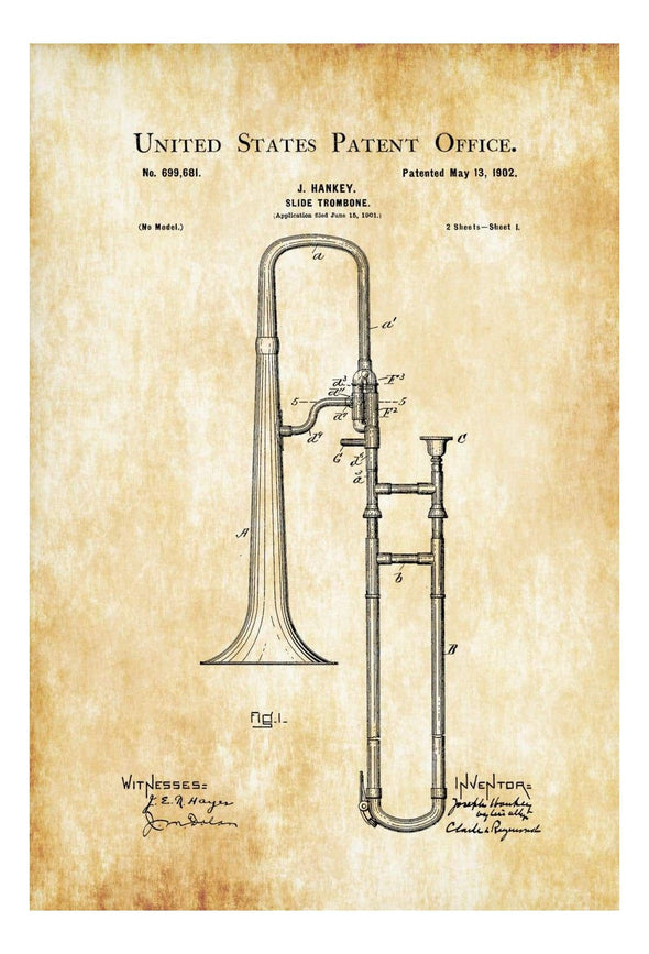 Slide Trombone Patent - Patent Print, Wall Decor, Music Poster, Music Art, Brass Instrument, Brass Instrument Patent, Jazz Art mws_apo_generated mypatentprints Blueprint #MWS Options 1101571408 