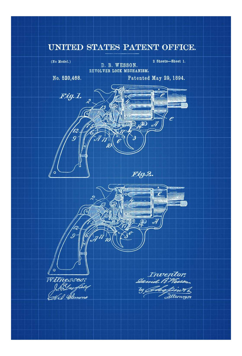 Smith and Wesson Revolver Patent 1894 - Patent Print, Gun Art, Firearm – mypatentprints