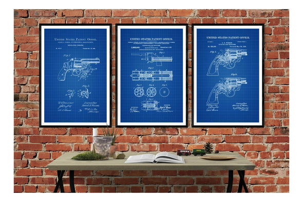 Smith & Wesson Revolver Patent Collection of 3 Prints - Patent Prints, Firearm Art, Revolver Poster, Gun Enthusiast, Antique Gun, Gun Patent Art Prints mypatentprints 