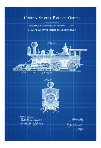 Snow Plow Locomotive Patent - Vintage Locomotive , Locomotive Blueprint, Locomotive Art, Railroad Decor, Locomotive Poster, Railroads mws_apo_generated mypatentprints Blueprint #MWS Options 4271482178 