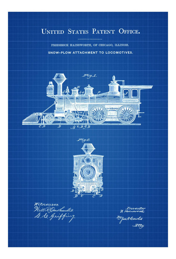 Snow Plow Locomotive Patent - Vintage Locomotive , Locomotive Blueprint, Locomotive Art, Railroad Decor, Locomotive Poster, Railroads mws_apo_generated mypatentprints Blueprint #MWS Options 4271482178 