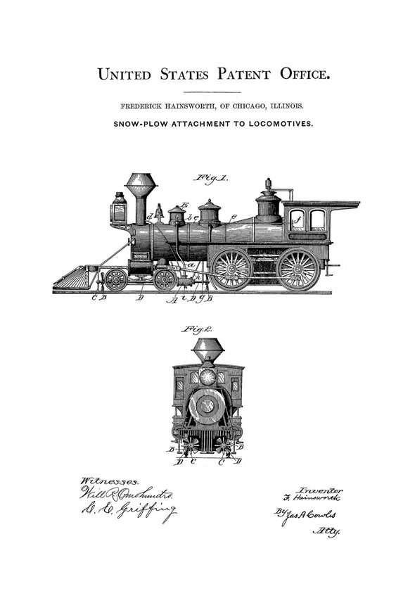 Snow Plow Locomotive Patent - Vintage Locomotive , Locomotive Blueprint, Locomotive Art, Railroad Decor, Locomotive Poster, Railroads