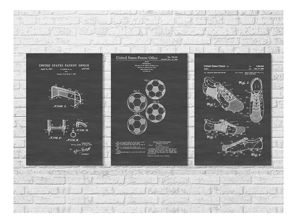 Soccer Patent Collection of 3 - Patent Prints, Wall Decor, Soccer Art, Sports Art, Soccer Fan Gift, Soccer Ball, Soccer Shoes, Soccer Goal