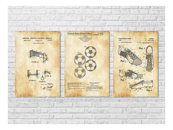Soccer Patent Collection of 3 - Patent Prints, Wall Decor, Soccer Art, Sports Art, Soccer Fan Gift, Soccer Ball, Soccer Shoes, Soccer Goal