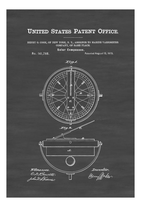 Solar Compass Patent - Patent Print, Wall Decor, Compass Decor, Vintage Compass , Nautical Decor, Old Compass