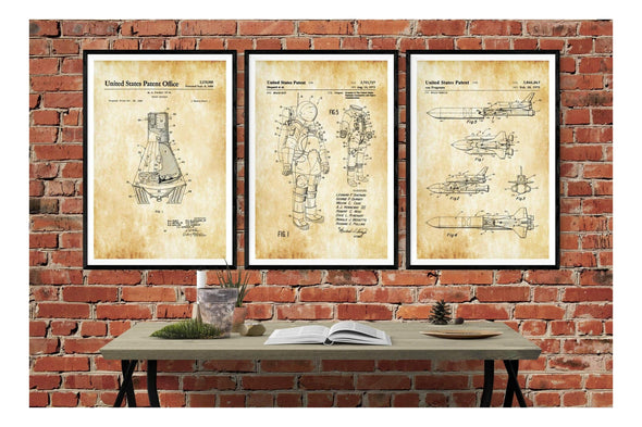 Space Exploration Patent Collection of 3 Patent Prints - Space Program Posters, Spaceship Blueprint, Space Program, Spacecraft Diagrams Art Prints mypatentprints 10X15 Parchment 