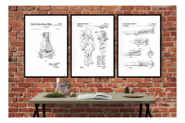 Space Exploration Patent Collection of 3 Patent Prints - Space Program Posters, Spaceship Blueprint, Space Program, Spacecraft Diagrams Art Prints mypatentprints 