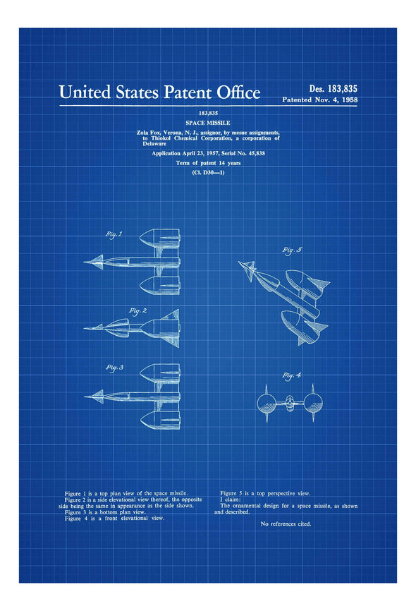 Space Missile Patent Print - Space Art, Space Poster, Space Program, Pilot Gift, Aircraft Decor, Rockets, Missiles, Space Exploration Art Prints mypatentprints 10X15 Parchment 