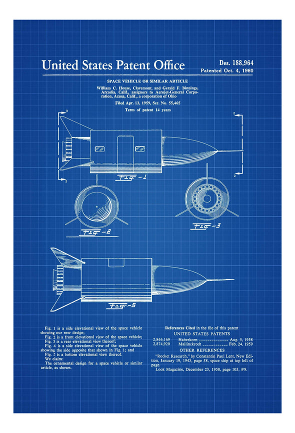 Space Vehicle Patent 1960 - Space Art, Aviation Art, Pilot Gift, Aircraft Decor, Space Poster, Space Program, Diagrams, Spacecraft Art Prints mypatentprints 10X15 Parchment 