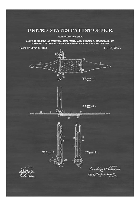Sphygmomanometer Patent 1911 - Doctor Office Decor, Nurse Gift, Medical Art, Medical Decor, Patent Print, Blood Pressure Monitor Patent Art Prints mypatentprints 5X7 Blueprint 