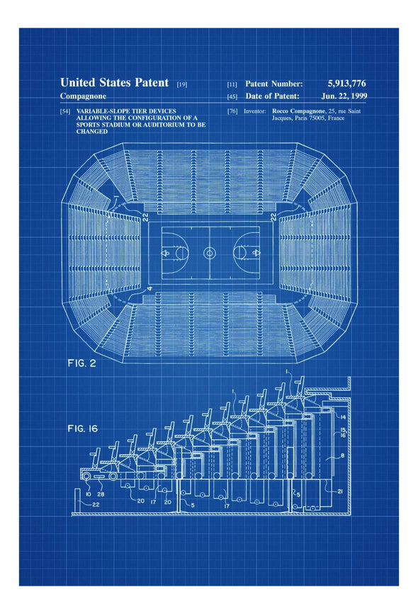 Stadium Seating Patent 1920 - Patent Print, Sports Art, Coach Gift, Auditorium Seating, Basketball Court, Retractable Arena Seating