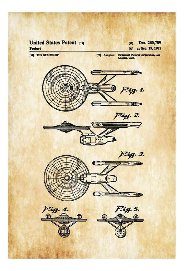 Star Trek USS Enterprise Patent Poster - Patent Print, Wall Decor, USS Enterprise, Star Trek Art, Star Trek Gift