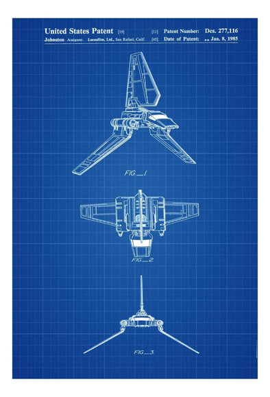 Star Wars Shuttle Patent Poster - Patent Print, Wall Decor, Lambda Class T-4a Shuttle, Imperial Shuttle. Star Wars Art, Star Wars Gift mws_apo_generated mypatentprints Blueprint #MWS Options 1510189610 