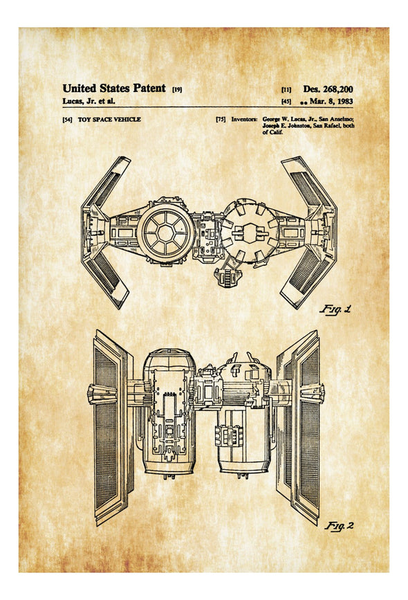 Star Wars TIE Bomber Patent - Patent Print, Wall Decor, Star Wars Art, Star Wars Gift, TIE Bomber Blueprint, The Empire Strikes Back
