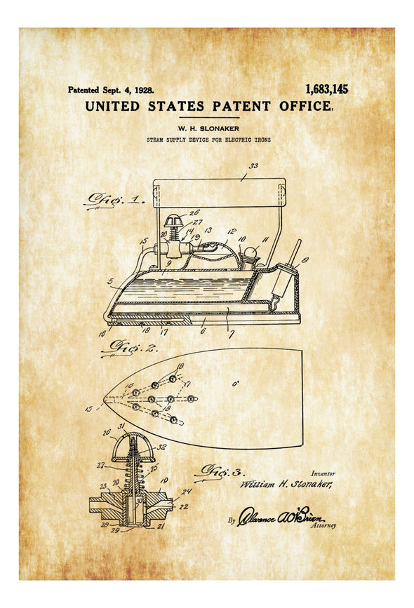 Steam Iron Patent - Laundry Room Decor, Vintage Iron, Steam Iron Blueprint, Electric Iron Patent, Ironing, Fashion Decor